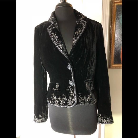 e by eci Jackets & Blazers - Black velvet embellished jacket size 10